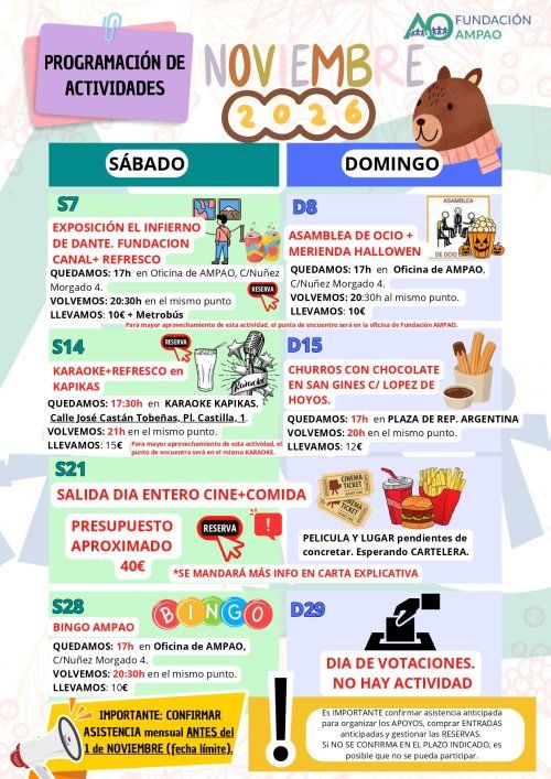 programación de actividades de ocio