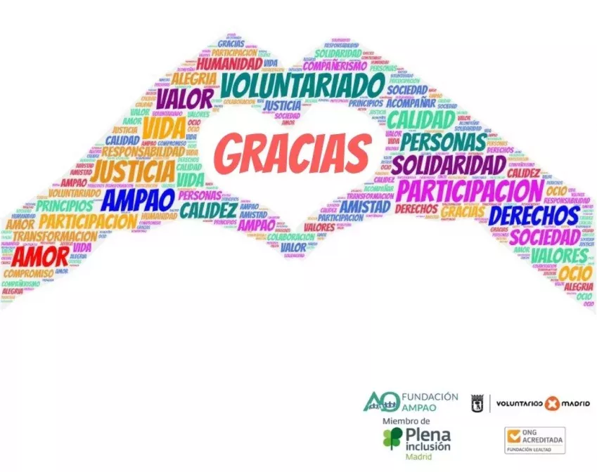 Conmemoración del Día Internacional del Voluntariado en Fundación AMPAO, celebrando el trabajo de los voluntarios que apoyan a personas con discapacidad intelectual.