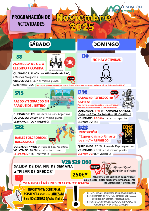 Para acceder a la programación en formato PDF pincha en este enlace:PROGRAMACIÓN OCIO NOVIEMBRE 2025