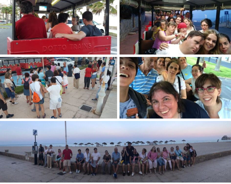 Personas compartiendo una comida o momento de descanso. Tren turistico